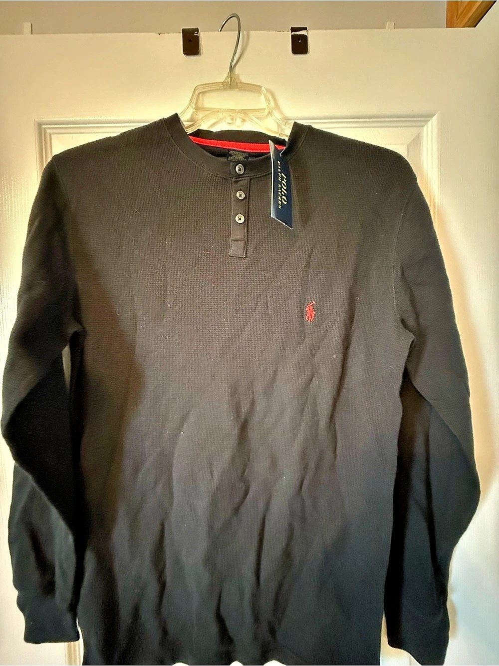 Polo Ralph Lauren Waffle-Knit Cotton Henley Shirt Men's Black